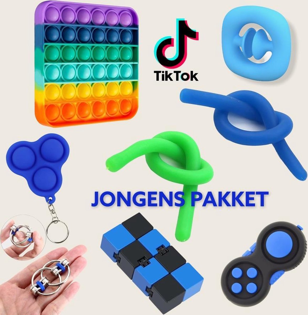 Jongens   toys pakket | pop it | Monkeynoodles |   pad | infinity cube | Bike ring | Simple Dimple  | Snapperz | Gezien op Tiktok